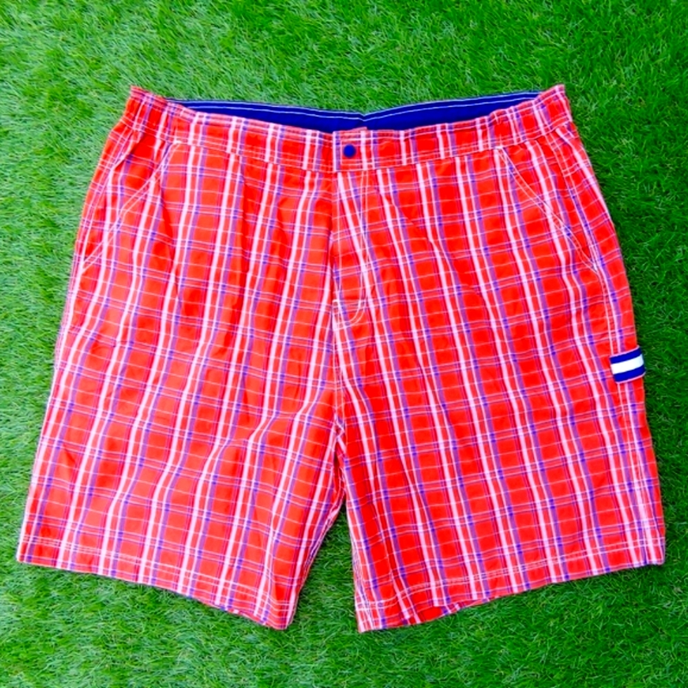 Excellent Used Condition Men's TOMMY HILFIGER Orange Plaid Swim Trunks size XXL